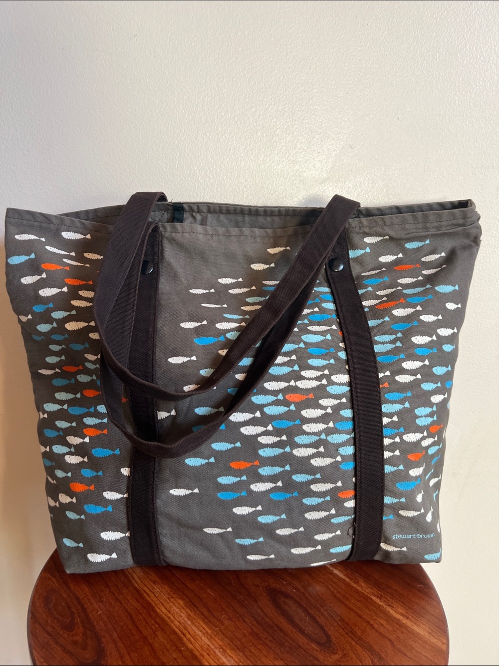 Stewart Brown fish Canvas Tote with Multicolor Fish Print